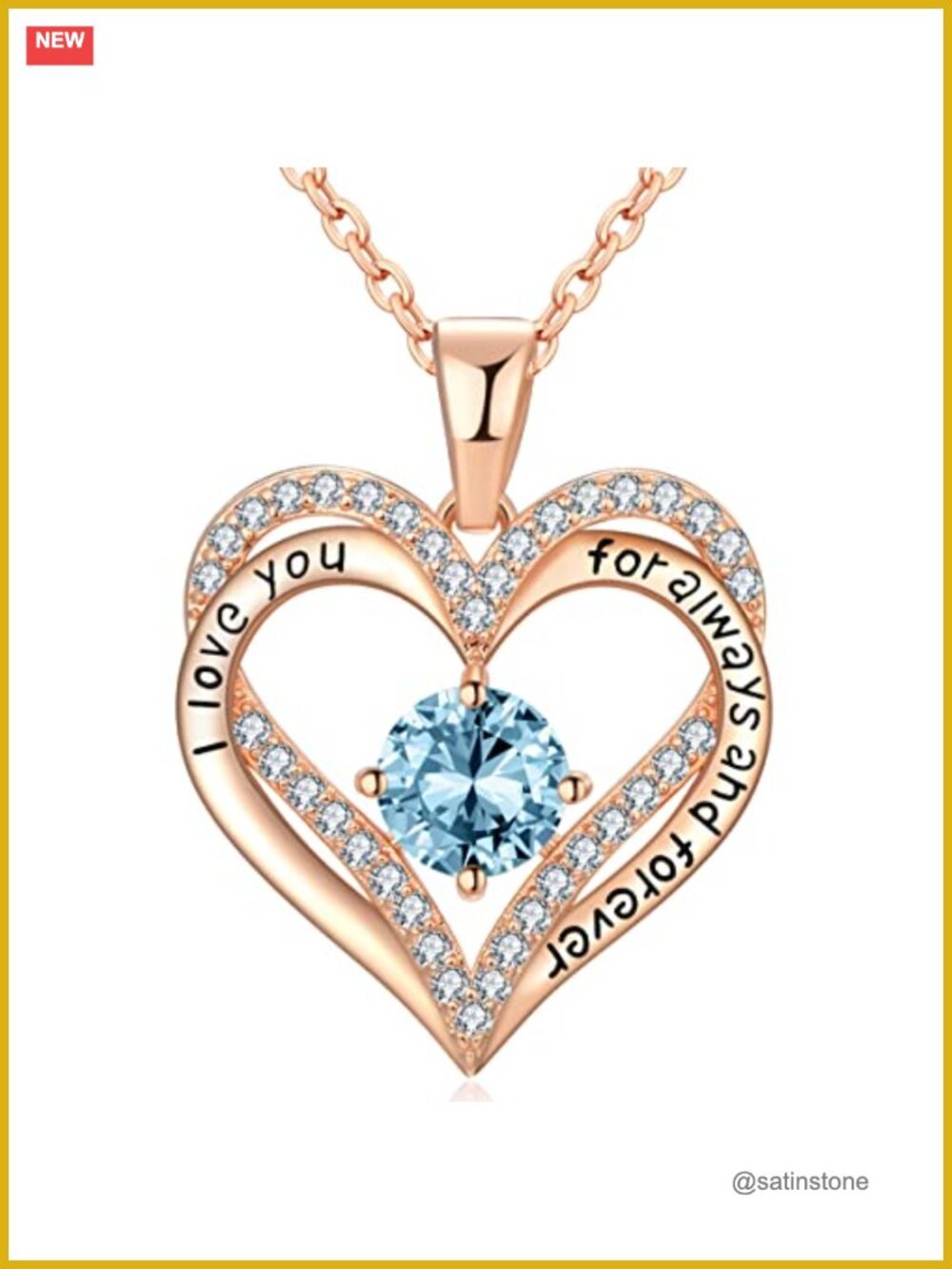 18K Rose Gold Plated Double Heart Pendant Necklace with Cubic Zirconia